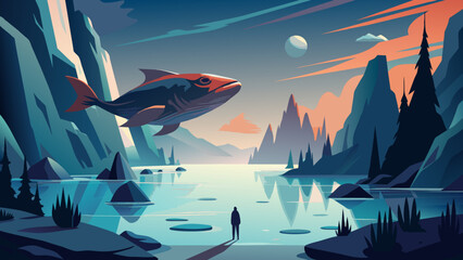 Obraz premium In the extremely barren north, there is a dark sea, which is the Heavenly Pond. There is a fish there, which is several thousand li in breadth