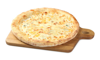 One delicious cheese pizza isolated on white