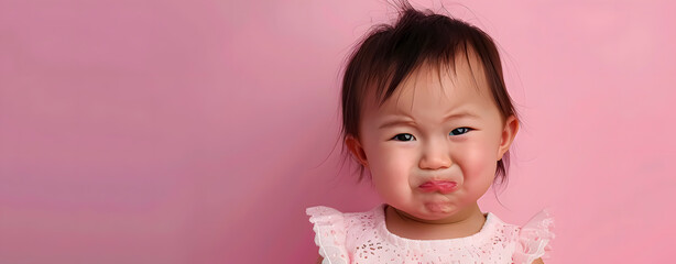 Little Asian girl with angry face - obrazy, fototapety, plakaty