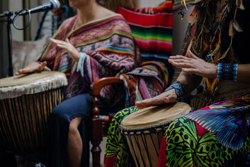 Sao Paulo, SP, Brazil - January 27 2024: Women playing drums details.