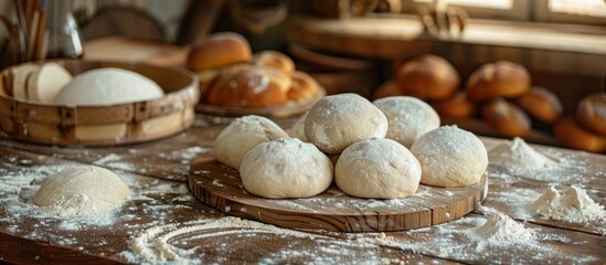 Fototapeta premium Variety of dough on a rustic table ready for baking