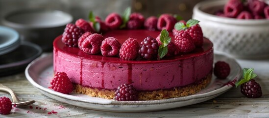 Vegan Raspberry Cheesecake With Fresh Raspberries