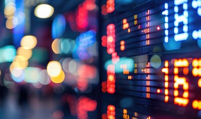 A stock market display showing stock prices and other financial data