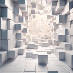 abstract 3d cubes background. a large pile of white boxes with one that says the word  on the bottom.