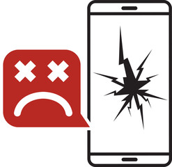 Broken smartphone with sad smile. Broken phone service, recovery and repair