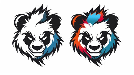 Mascot logo design of a panda with bold line. Clipart vector illustration.