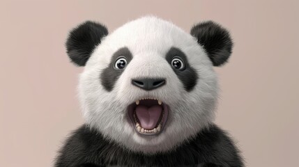 Portrait of a surprised panda over plain background