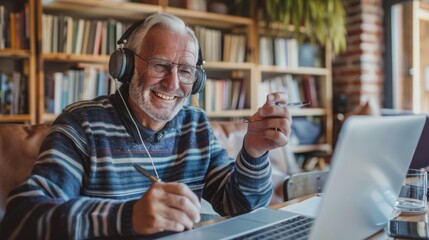 A Smiling Senior Using Laptop