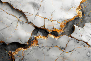 A highresolution, hyperrealistic digital painting of an abstract marble pattern with dark gray and light gold color tones. Created with Ai