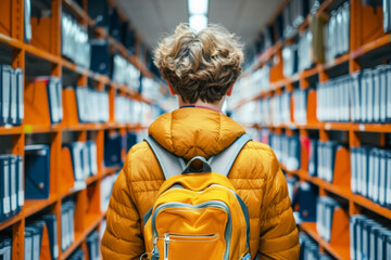 Obraz premium Library Learning: Student Studying in Public. Educational resources in library. AI generative
