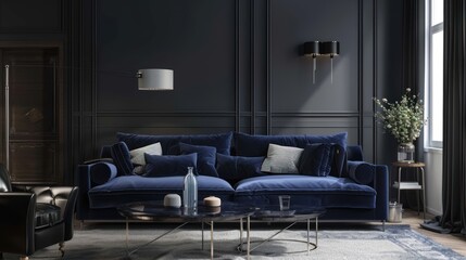 modern interior living room interior with sofa navy color