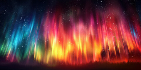 Majestic display of colorful aurora borealis dancing above mountains and trees in the night sky - obrazy, fototapety, plakaty