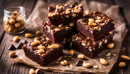 Brownies with peanuts and chocolate.

