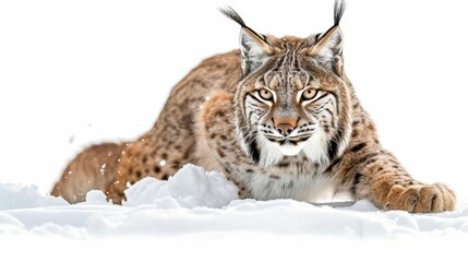 Fototapeta premium A lynx stalks its prey through the snow.