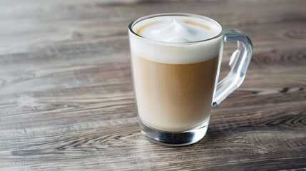 Display the elegance of a doppio coffee in a stylish glass mug, super realistic