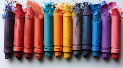 Grunge hand-drawn colorful scribble wax pastels on paper, resembling crayons. A creative concept...