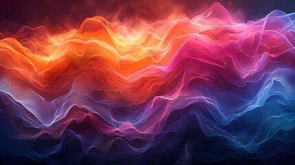 Create an artistic rendition of financial diversity with a background of multicolored waves that morph into various types of stock market graphs.