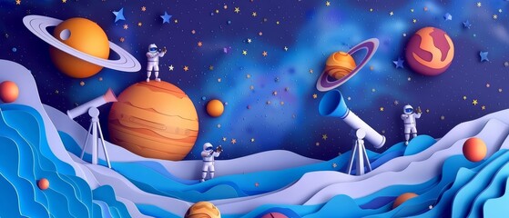 Naklejka premium An illustration of a group of astronauts exploring a distant planet