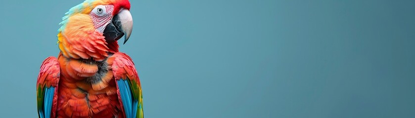 Obraz premium Whimsical fantasy pet a vibrant parrot with rainbow feathers perched against a clear minimalist background ideal for colorful narratives with text