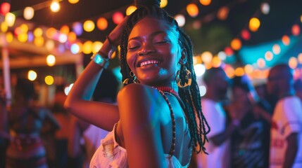 Happy young woman dancing at a party