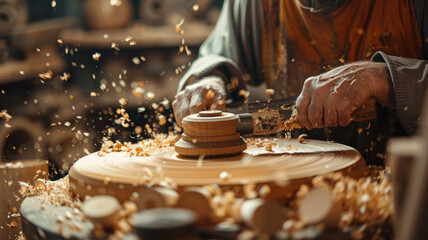 Artisan working on a wooden lathe