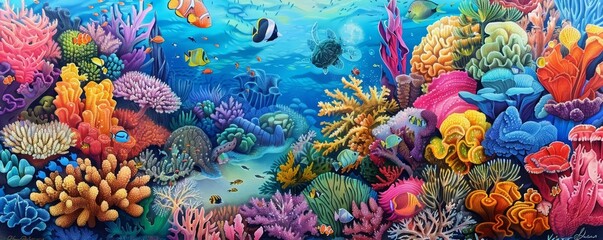 Naklejka premium A beautiful painting of a coral reef