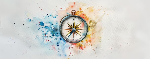 A beautiful watercolor painting of a compass