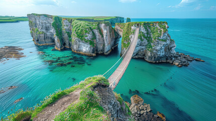  A stunning aerial view of Aaronine's famous rope bridge, stretching across the cliffs near Cam...