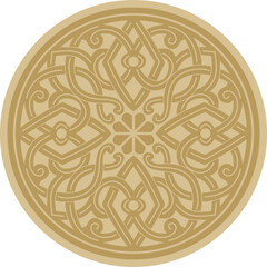 Vector golden round ancient Byzantine ornament. Classical circle of the Eastern Roman Empire, Greece. Pattern motifs of Constantinople