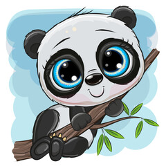 Cartoon Panda is sitting on a tree