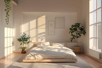 Minimalist bedroom decor featuring clean lines and soothing pastel tones.