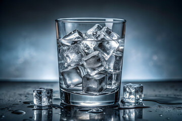 Macro View of Ice Cubes Melting in a Glass of Water