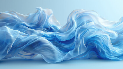  A dynamic digital art composition featuring flowing fabrics in soft blue hues, creating an ethereal and dreamy atmosphere. Created with Ai