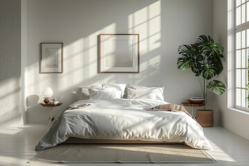 Minimalist bedroom decor featuring clean lines and soothing pastel tones.