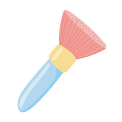 Round makeup brush in flat design. Cosmetic tool for blush of powder. Vector illustration isolated.