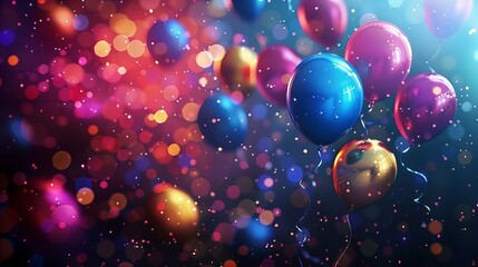 A dynamic and colorful image capturing balloons surrounded by a flurry of red and blue confetti, perfect for illustrating celebrations, parties, and festive events,celebration concept
