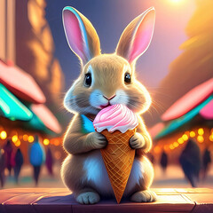 아이스크림 들고 있는 토끼