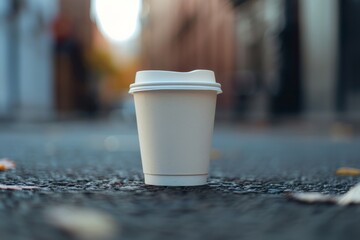 Disposable Coffee Cup on Urban Street with Autumn Vibe