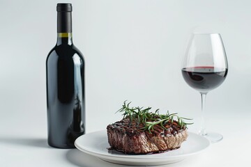 Gourmet Grilled Steak with Red Wine on White Background A Fine Dining Experience