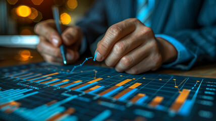 Naklejka premium Businessman draw growth graph and progress of business and analyzing financial and investment data ,generative ai
