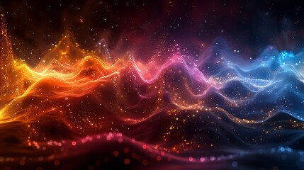 Obraz premium Show a conceptual visualization of the financial market's diversity with a sequence of color spectrum waves, where each color shifts into a different type of financial chart at its peak..