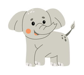 Cute elephant calf illustration image. Use it for happy birthday invitation cards, children's book covers, banner.