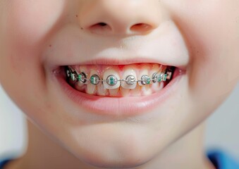 Transforming Smiles: A Close-Up Look at a Child's Teeth with Braces for a Perfectly Aligned and Confident Smile