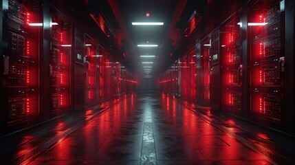Fototapeta premium Data centers utilizing direct current power systems for improved energy efficiency. Photorealistic. HD.