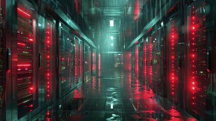 Data centers using submerged server technology to achieve unprecedented cooling efficiency. Photorealistic. HD.