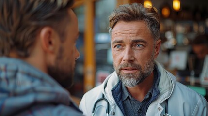 Obraz premium Doctor discussing the side effects of a medication with a concerned patient. Photorealistic. HD.