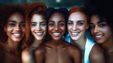 Fototapeta premium Beautiful model looking african american, caucasian and latino hispanic women with curly hair inclusion and diversity concept