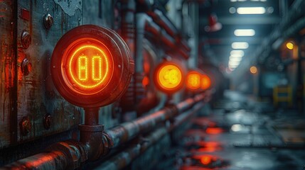 Flashing lights warning of machine activation. Photorealistic. HD.