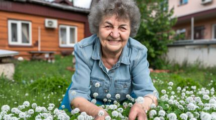 senior woman at the garden smiling