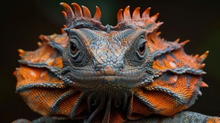 Fototapeta premium Frilled lizard displaying frill, dramatic, defensive behavior. Photorealistic. HD.